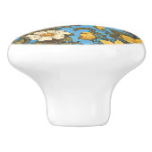 Cheerful Eastern Bluebird Yellow and White Flowers Keramische Knop (Zijkant)