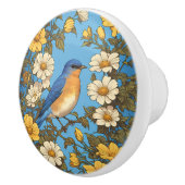 Cheerful Eastern Bluebird Yellow and White Flowers Keramische Knop (Rechts)