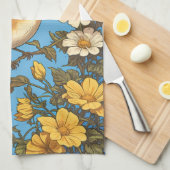 Cheerful Eastern Bluebird Yellow and White Flowers Theedoek (Quarter Fold)