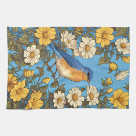 Cheerful Eastern Bluebird Yellow and White Flowers Theedoek