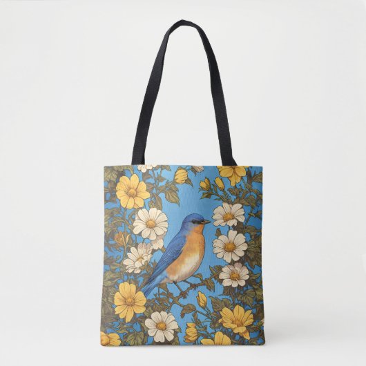 Cheerful Eastern Bluebird Yellow and White Flowers Tote Bag (Voorkant)