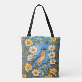 Cheerful Eastern Bluebird Yellow and White Flowers Tote Bag (Achterkant)