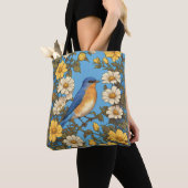 Cheerful Eastern Bluebird Yellow and White Flowers Tote Bag (Dichtbij)