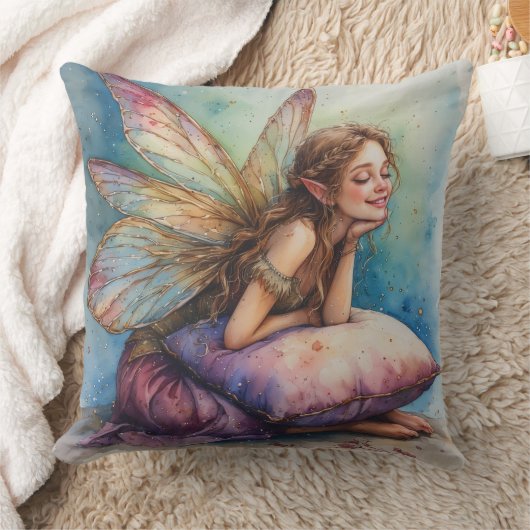 Cheerful Fairy Holding Pillow Kussen (Deken)
