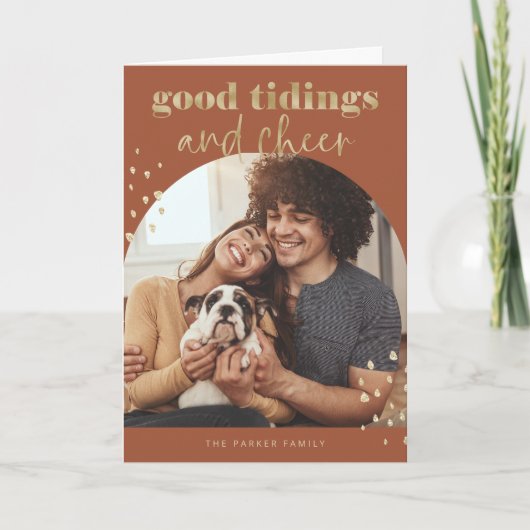 Cheerful Faux Gold | Eerste kerstdag fotograaf Feestdagen Kaart (Voorkant)