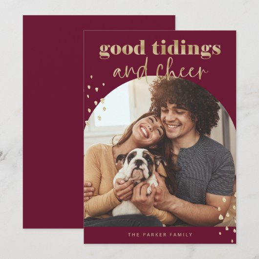 Cheerful Faux Gold | Eerste kerstdag fotograaf Feestdagenkaart (Voorkant / Achterkant)