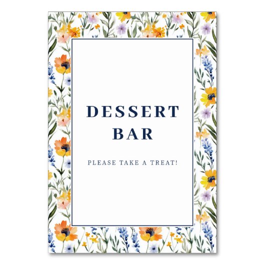 Cheerful Floral Dessert Bar Sign Kaart (Voorkant)