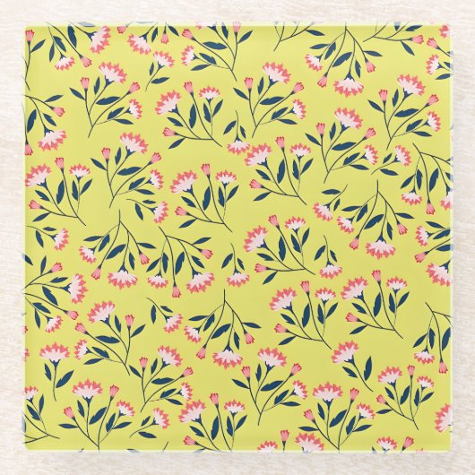  Cheerful Floral Pattern: Pink Flowers  Glazen Onderzetter (Voorkant)