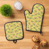  Cheerful Floral Pattern: Pink Flowers  Ovenwant & Pannenlap Set (Top down)