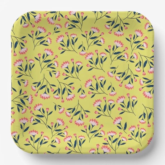  Cheerful Floral Pattern: Pink Flowers  Papieren Bordje (Voorkant)