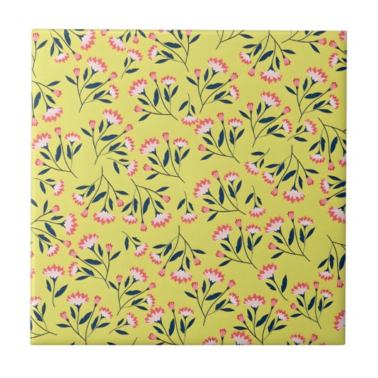  Cheerful Floral Pattern: Pink Flowers  Tegeltje (Voorkant)