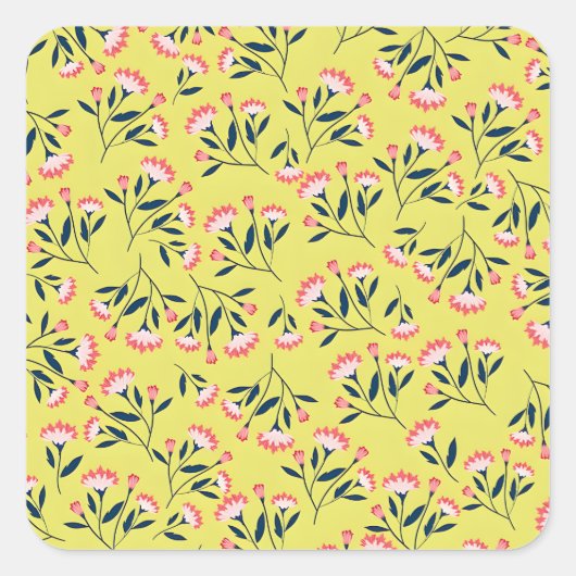  Cheerful Floral Pattern: Pink Flowers  Vierkante Sticker (Voorkant)