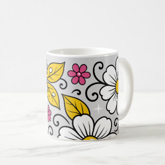 Cheerful Floral Pattern with Bold Outlines Koffiemok