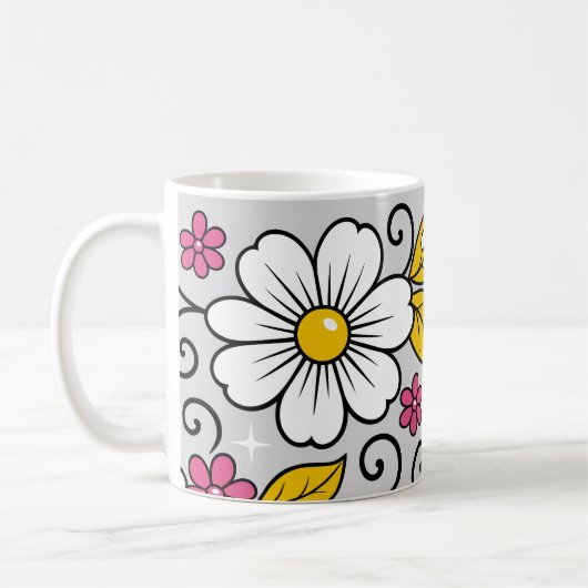 Cheerful Floral Pattern with Bold Outlines Koffiemok (Links)