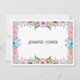 Cheerful Flower Border Custom Name Note Kaart Notitiekaartje
