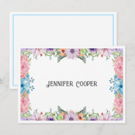 Cheerful Flower Border Custom Name Note Kaart Notitiekaartje