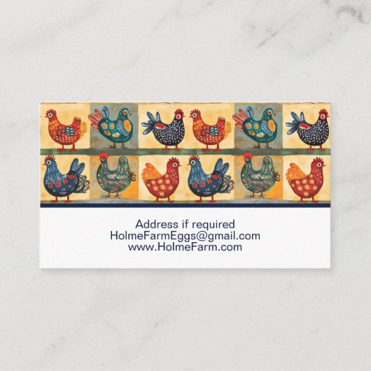 Cheerful Folk Art Chicken Egg Visitekaartje (Achterkant)