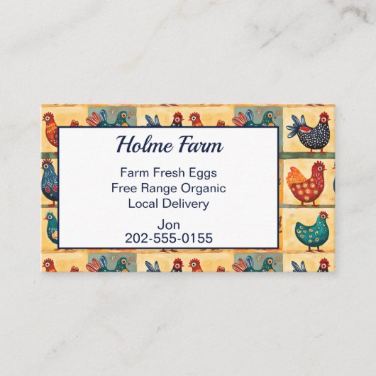 Cheerful Folk Art Chicken Egg Visitekaartje (Voorkant)
