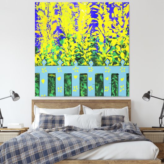 Cheerful Garden Escape: een dans van gele bloemen Canvas Afdruk (Insitu (Slaapkamer))