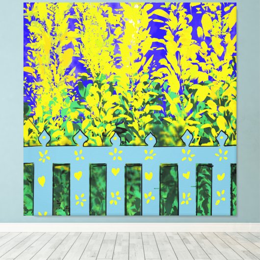 Cheerful Garden Escape: een dans van gele bloemen Canvas Afdruk (Insitu (Houten vloer))
