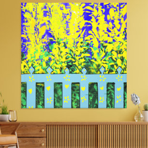 Cheerful Garden Escape: een dans van gele bloemen Canvas Afdruk
