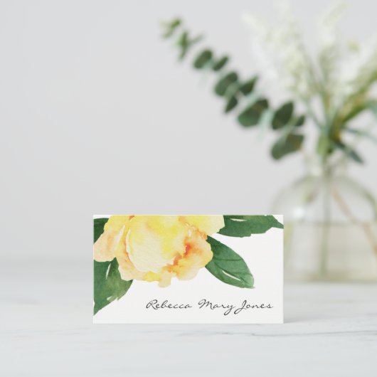 CHEERFUL GEEL WATERVERF FLORAAL ADRES VISITEKAARTJE (Staand voorkant)