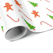 Cheerful Ginger Bread Man Candy Cane TreKerstmis Cadeaupapier (Rol Hoek)