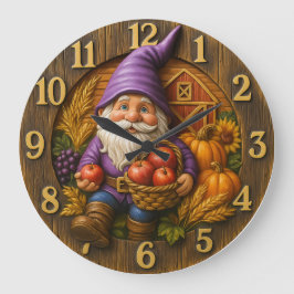 Cheerful gnome with apple basket harvest grote klok