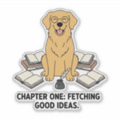 Cheerful Golden Retriever Bookworm Scholar Vibes Sticker (Voorkant)