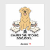 Cheerful Golden Retriever Bookworm Scholar Vibes Sticker (Vel)