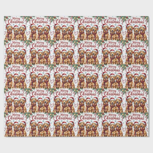 Cheerful Golden Retriever Dogs Merry Christmas Cadeaupapier (Vlak)