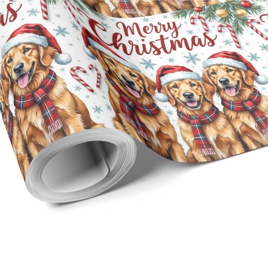 Cheerful Golden Retriever Dogs Merry Christmas Cadeaupapier (Rol Hoek)