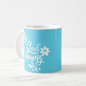 Cheerful Good Morning Typografie Bright Blue Koffiemok (Voorkant links)