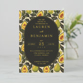 Cheerful Green Avocado Folie Uitnodiging (Staand Voorkant)