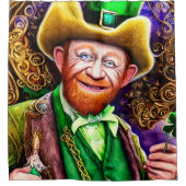 Cheerful Green Leprechaun met Shamrock Pipes Douchegordijn (Voorkant)