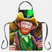 Cheerful Green Leprechaun met Shamrock Pipes Schort (Voorkant)