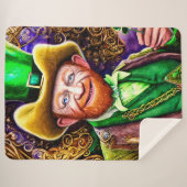 Cheerful Green Leprechaun met Shamrock Pipes Sherpa Deken (Voorkant (horizontaal))