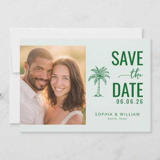 Cheerful Green Tropical Photo Save The Date (Voorkant)