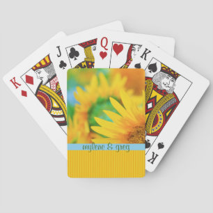 Cheerful Happy Yellow Sunflower Blue Oranje Stripe Speelkaarten