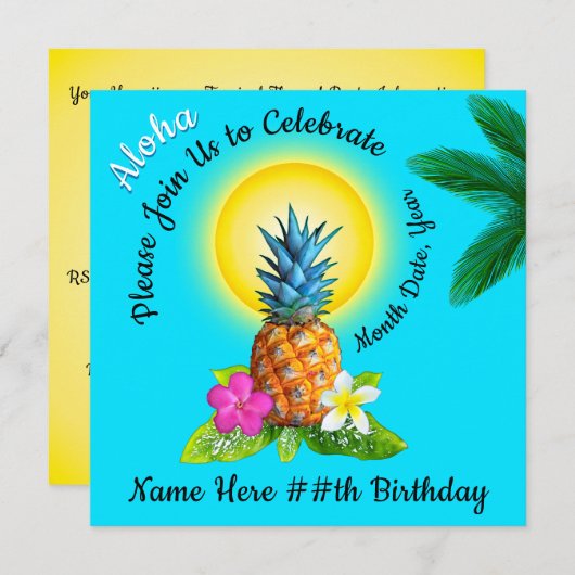 Cheerful Hawaiian Birthday Invitations Kaart (Voorkant / Achterkant)