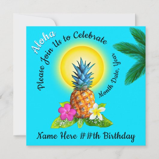 Cheerful Hawaiian Birthday Invitations Kaart (Voorkant)