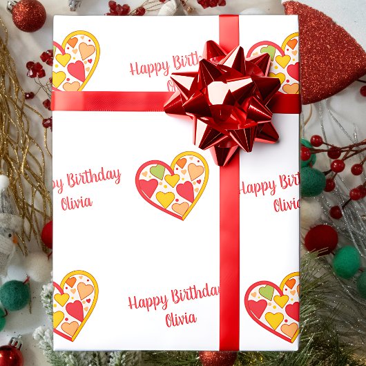 Cheerful Hearts aangepaste tekst Cadeaupapier