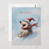 Cheerful hedgehog rides sled down, Christmas Briefkaart (Voorkant / Achterkant)
