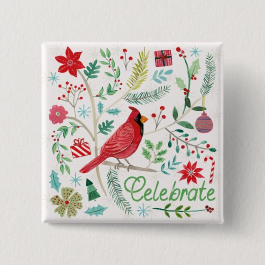 Cheerful Holiday - Celebrate Vierkante Button 5,1 Cm