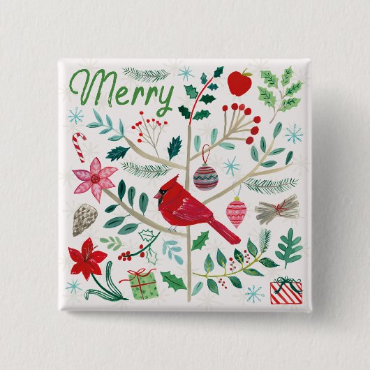 Cheerful Holiday - Merry Vierkante Button 5,1 Cm (Voorkant)
