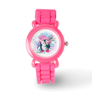 Cheerful Holiday Penguin Horloge