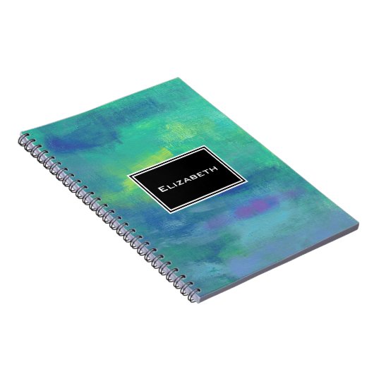 Cheerful Impressionist Abstract in Groen en Blauw Notitieboek (Rechterzijde)