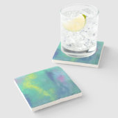 Cheerful Impressionist Abstract in Groen en Blauw Stenen Onderzetter (Zijkant)