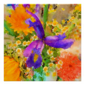 Cheerful Iris Waterverf Bouquet Poster (Voorkant)