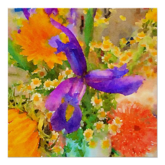 Cheerful Iris Waterverf Bouquet Poster (Voorkant)